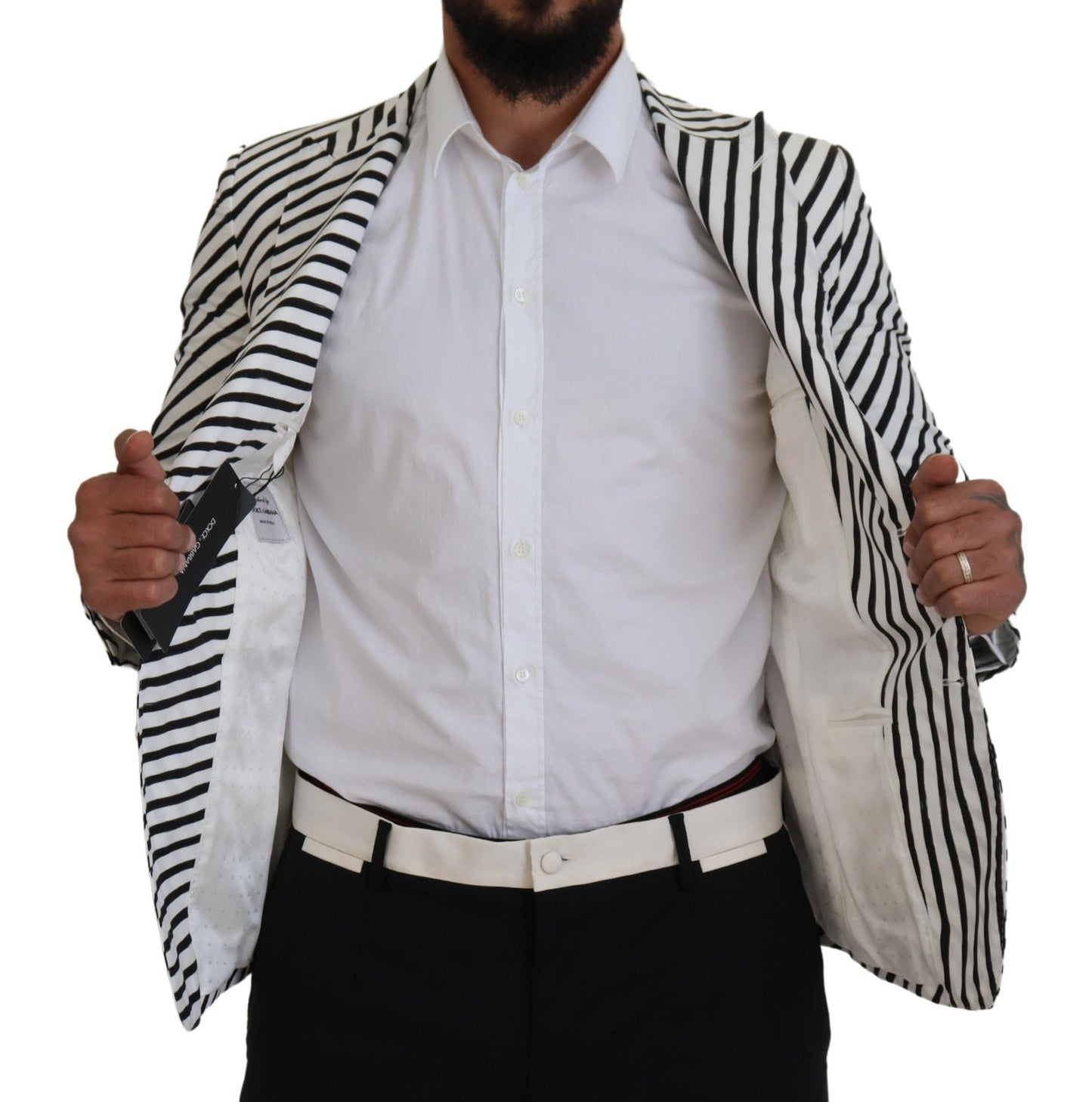 Dolce &amp; Gabbana Elegant white striped single-breasted blazer