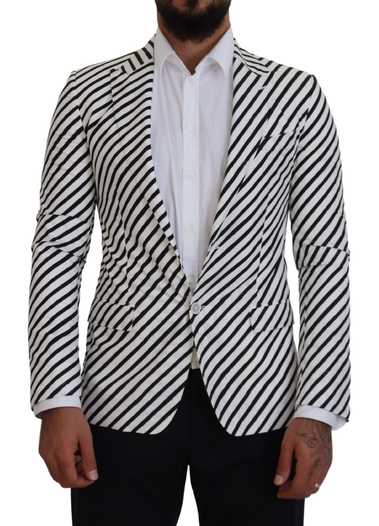 Dolce &amp; Gabbana Elegant white striped single-breasted blazer