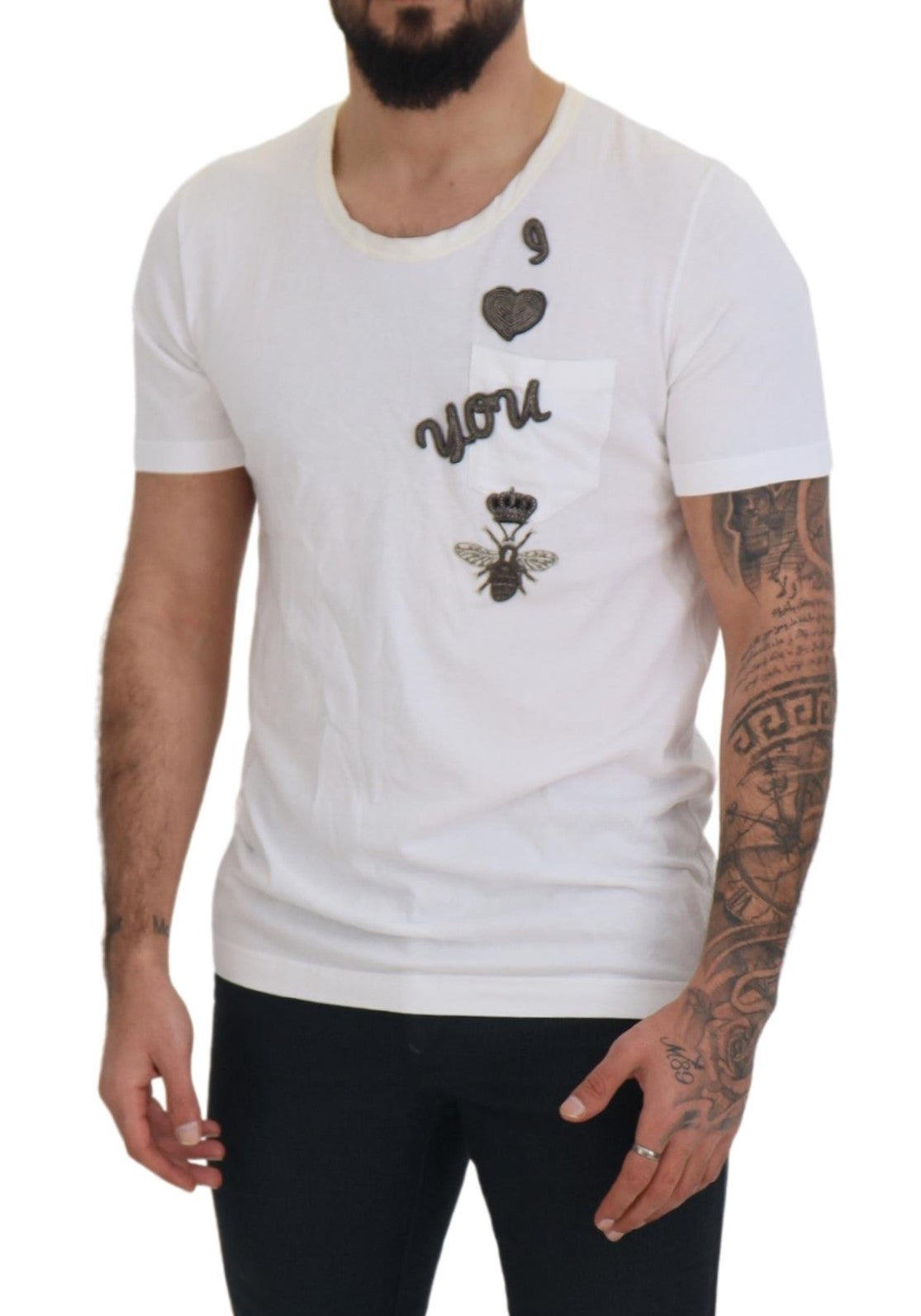 Dolce & Gabbana Elegantes weißes T-Shirt mit Rundhalsausschnitt aus Baumwolle und Seide