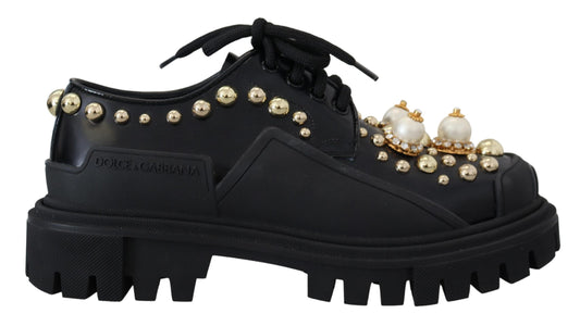 Dolce &amp; Gabbana Timeless Derby Flats mustaa nahkaa Glam aksenteilla