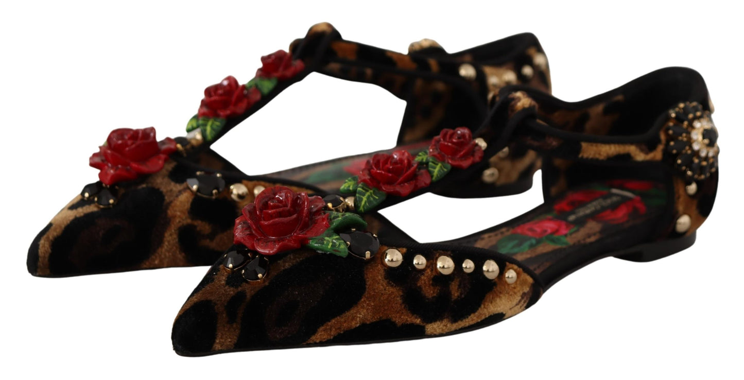 Dolce &amp; Gabbana kukkakoristeiset Leopard T-Strap sandaalit