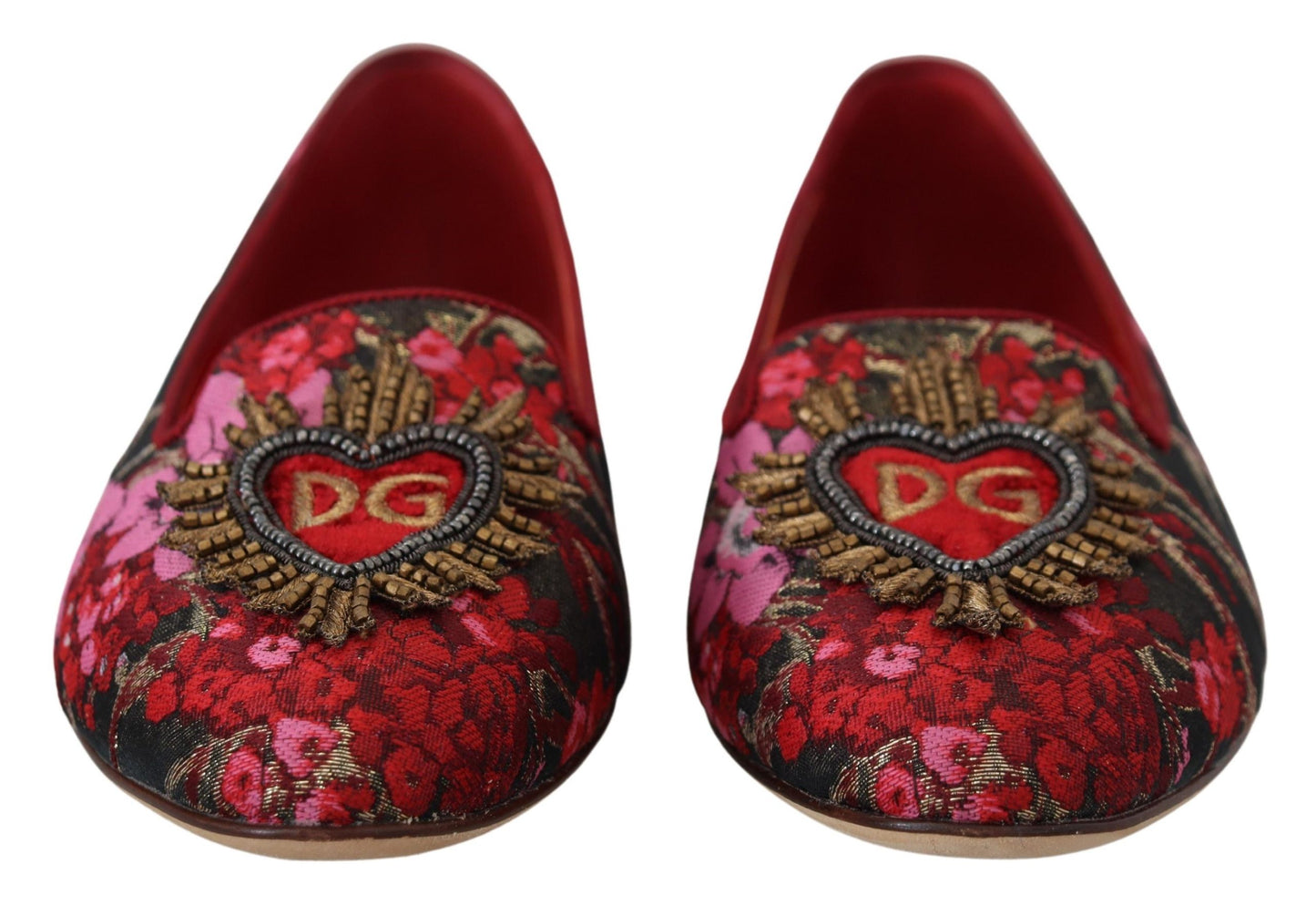 Dolce & Gabbana Multicolor Leder und Stoff Flats mit Sacred Heart Patch