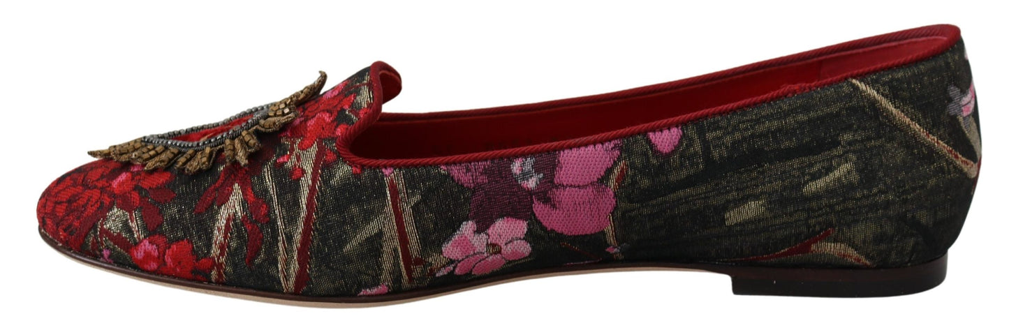 Dolce & Gabbana Multicolor Leder und Stoff Flats mit Sacred Heart Patch