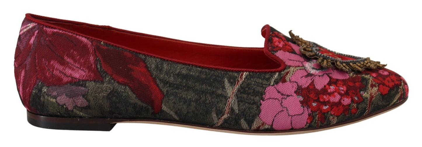 Dolce & Gabbana Multicolor Leder und Stoff Flats mit Sacred Heart Patch