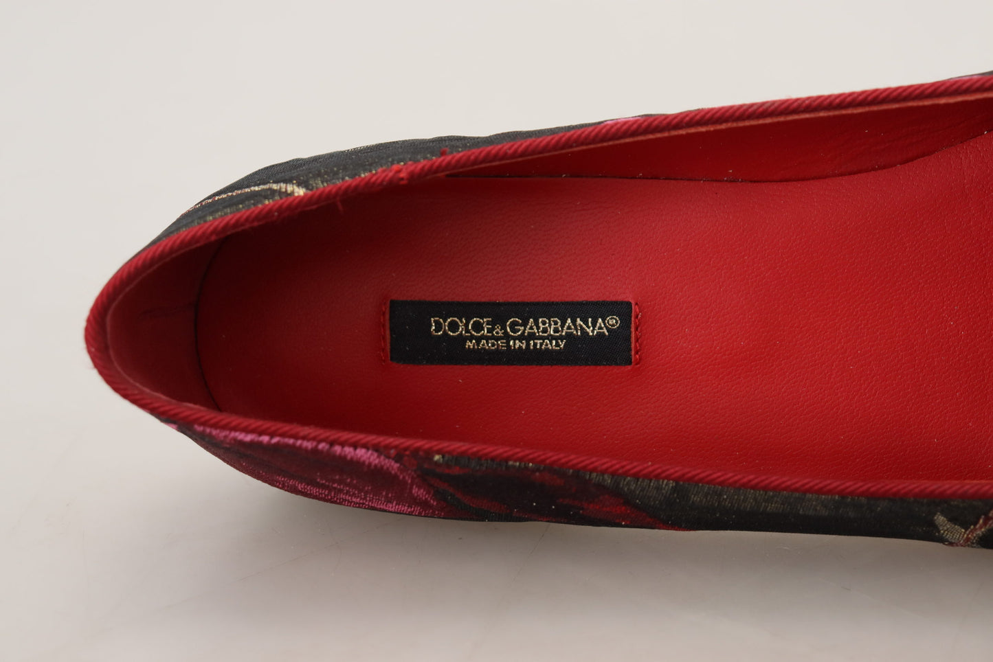 Dolce & Gabbana Multicolor Leder und Stoff Flats mit Sacred Heart Patch