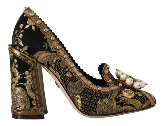 Dolce &amp; Gabbana Elegant Gold Jacquard Brocade -pumput