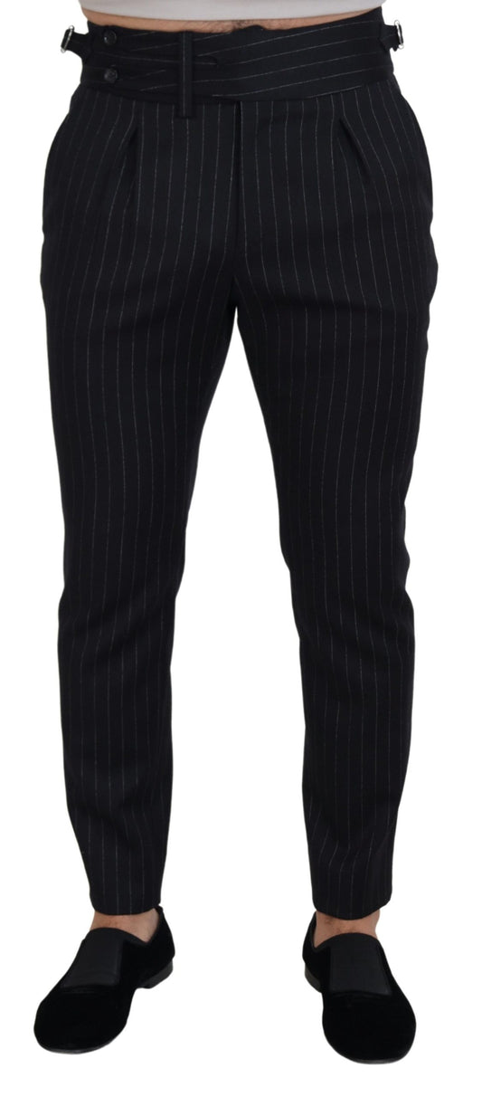 Dolce &amp; Gabbana Elegant black striped wool blend trousers