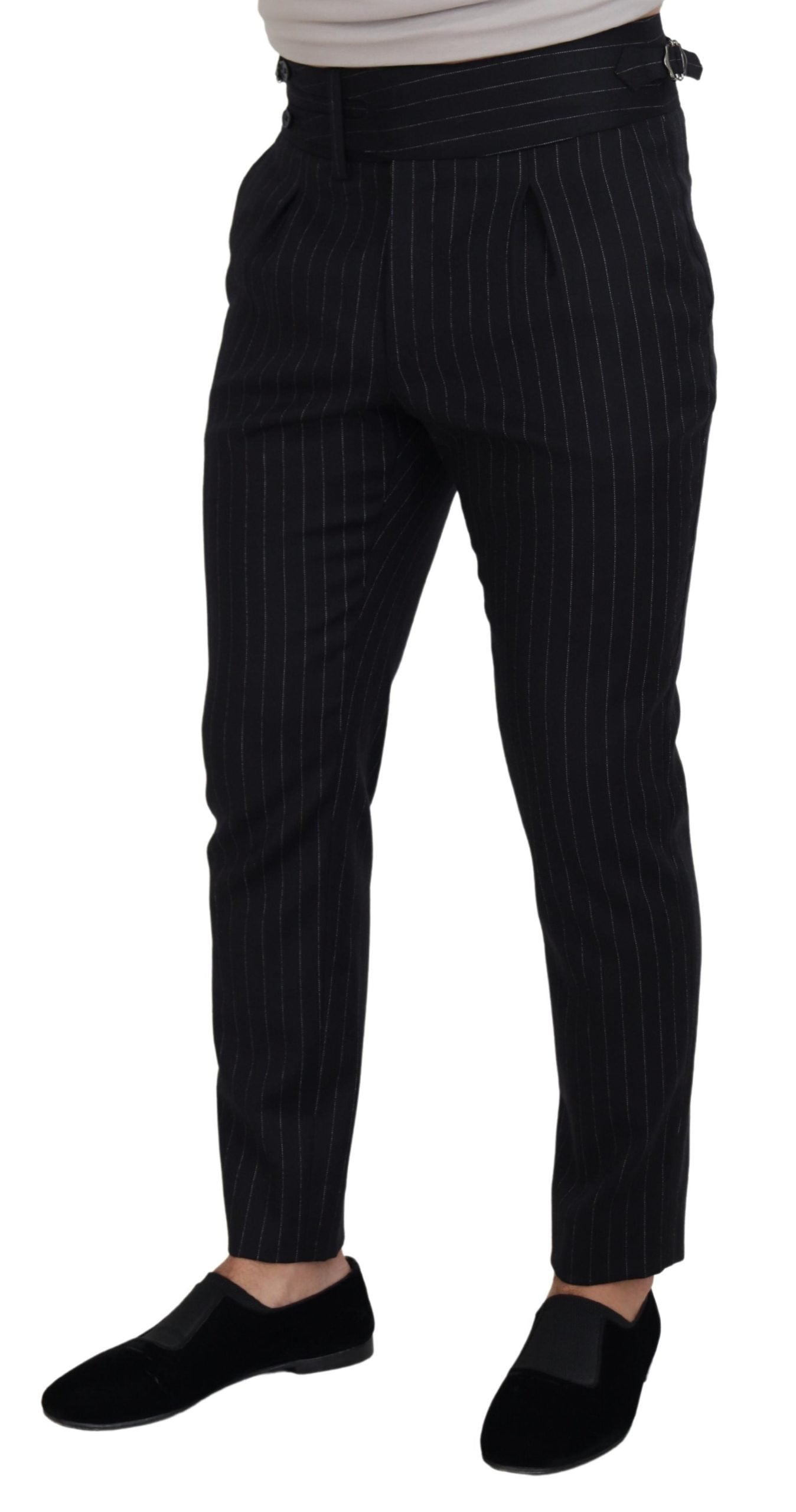 Dolce &amp; Gabbana Elegant black striped wool blend trousers