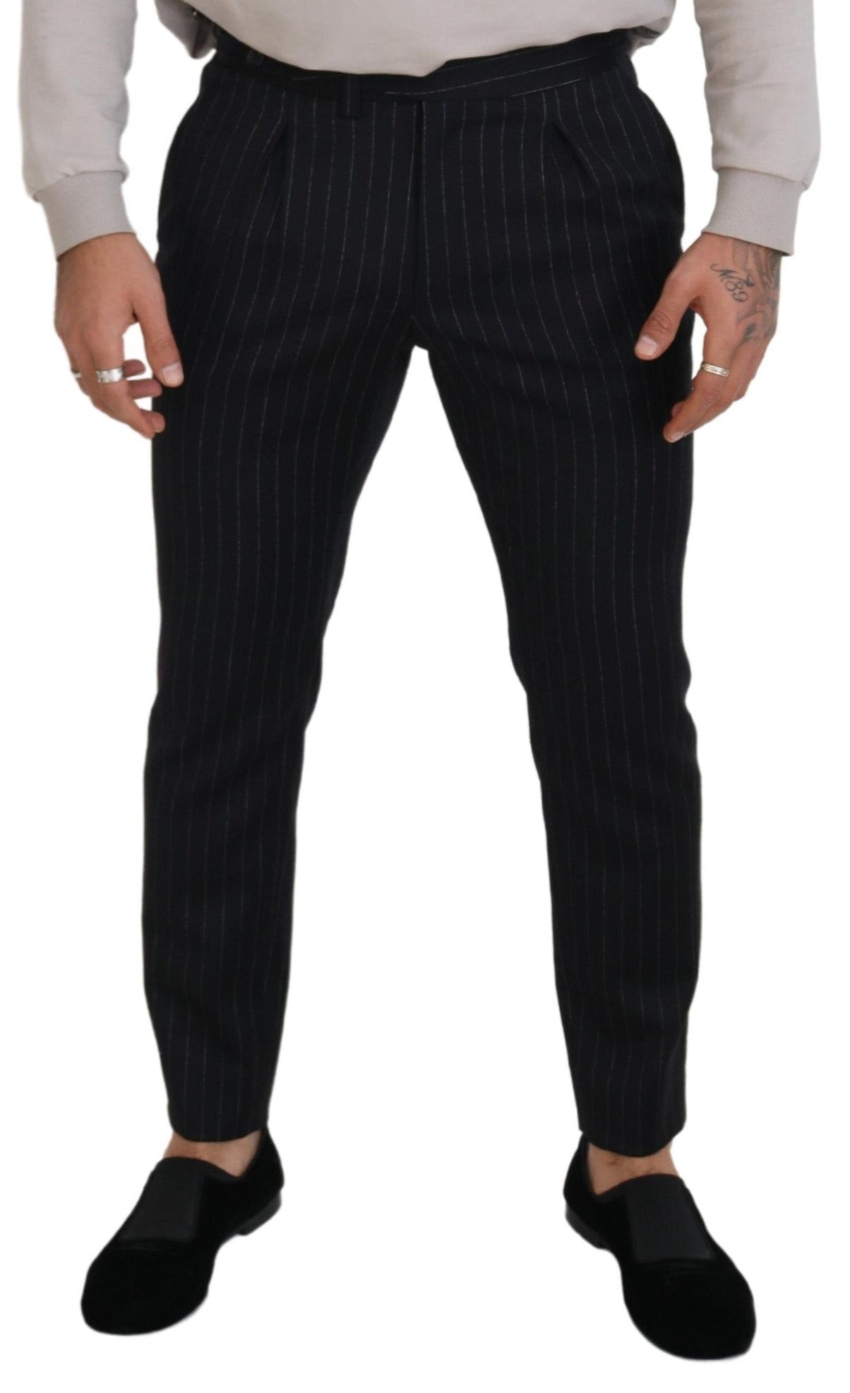 Dolce &amp; Gabbana Elegant black striped wool blend trousers