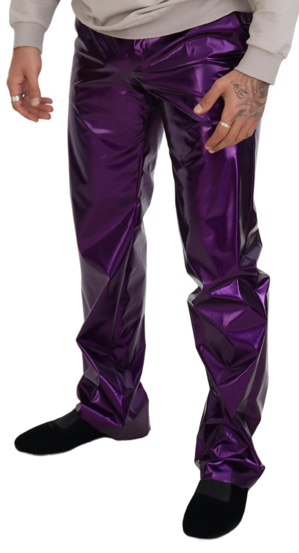 Dolce &amp; Gabbana Elegant shiny purple straight fit pants