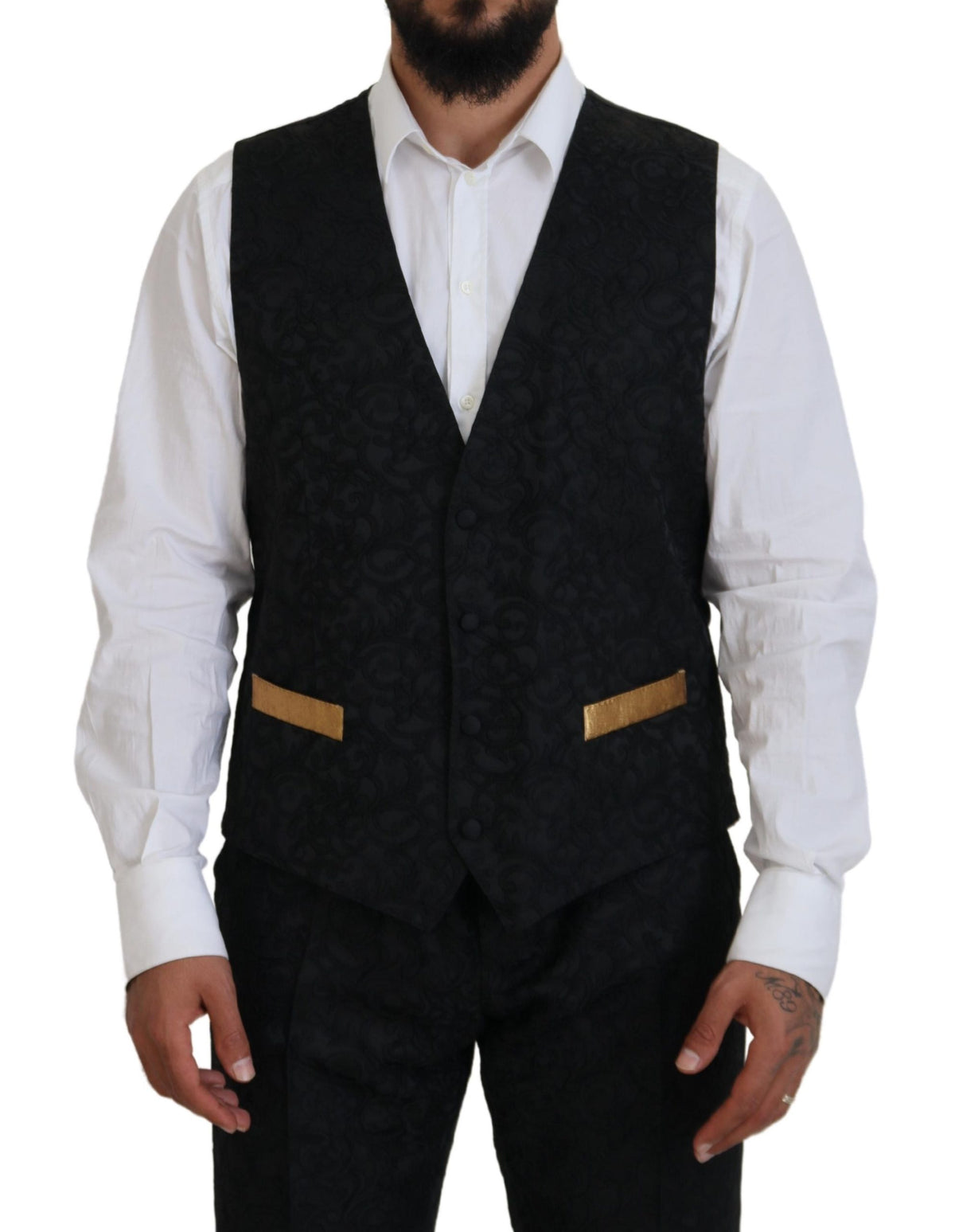Dolce &amp; Gabbana Elegant Black &amp; Gold Slim Fit 3-osainen puku