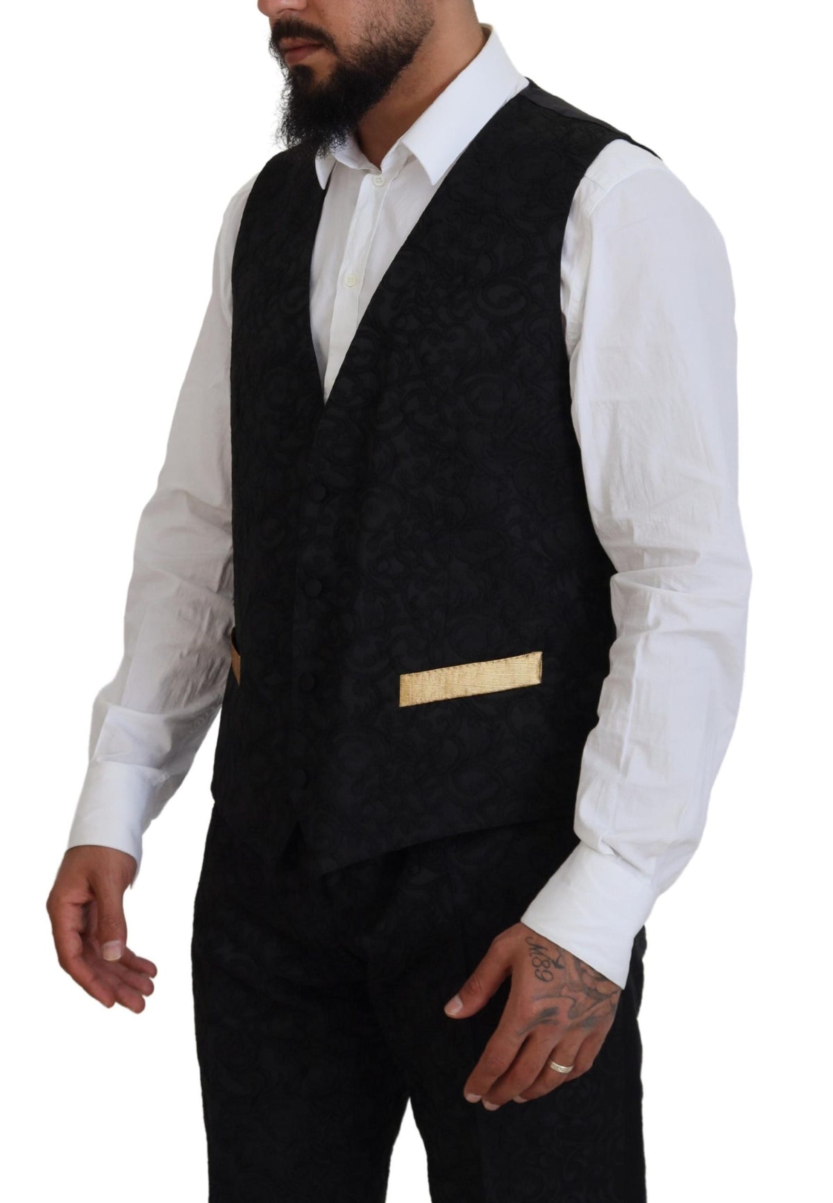 Dolce &amp; Gabbana Elegant Black &amp; Gold Slim Fit 3-osainen puku