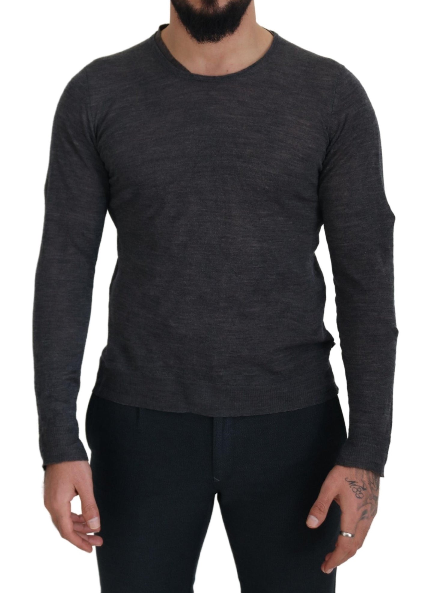 Puku National Plain Grey Crew Neck -neule