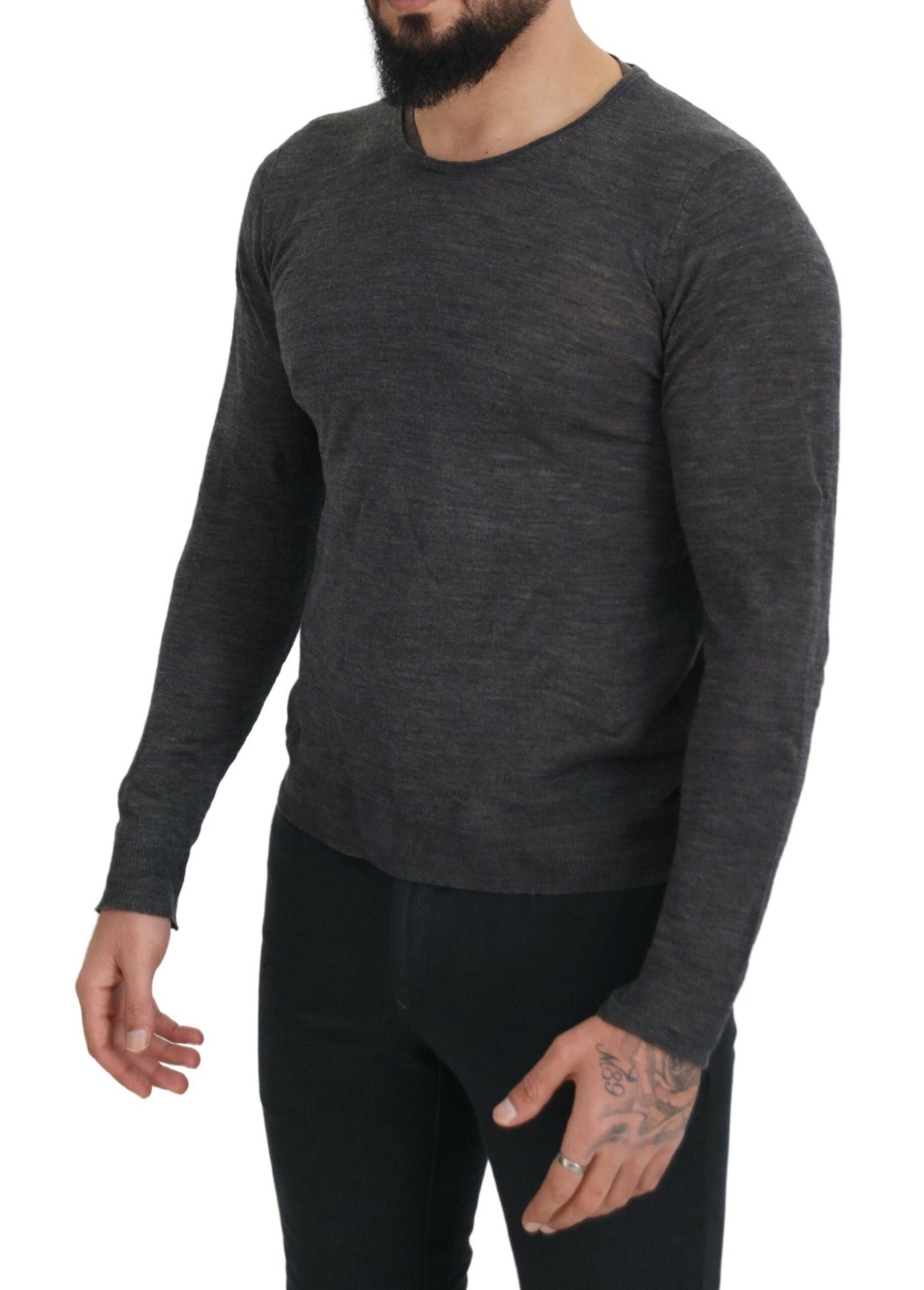 Puku National Plain Grey Crew Neck -neule