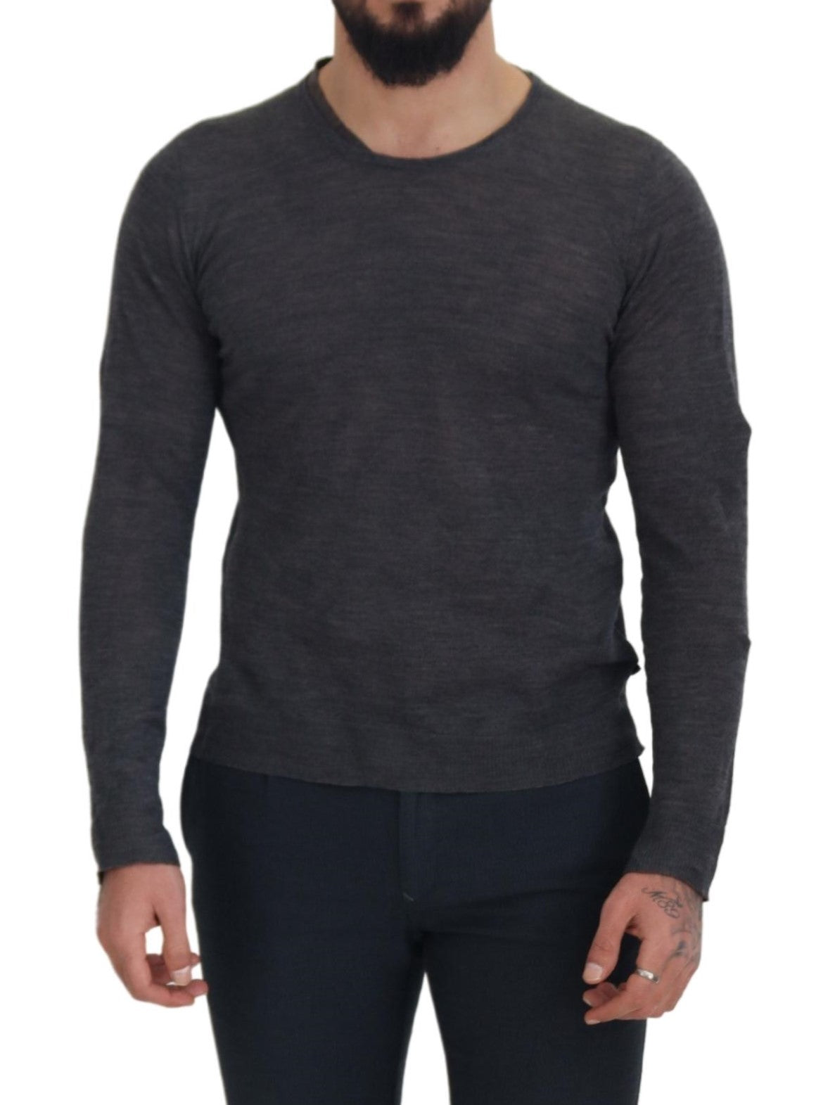 Puku National Plain Grey Crew Neck -neule