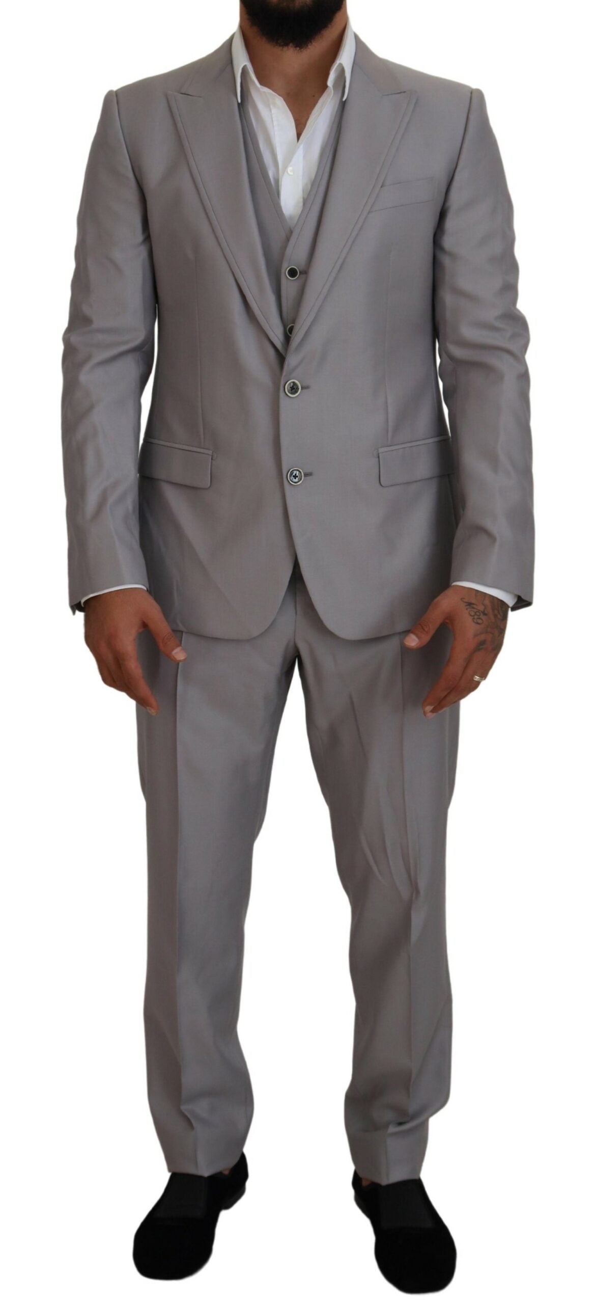 Dolce &amp; Gabbana Elegant Silver Slim Fit Suit Three-Piece