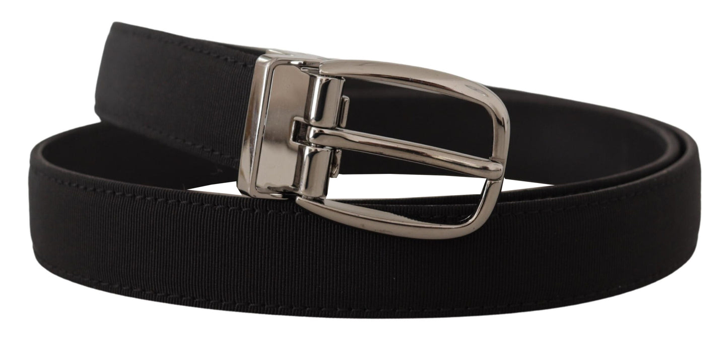 Dolce &amp; Gabbana Elegant Grosgrain Leather Belt with Silver Buckle