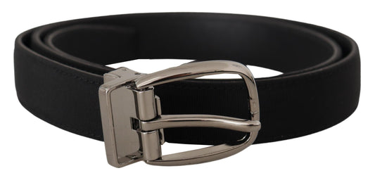 Dolce &amp; Gabbana Elegant Grosgrain Leather Belt with Silver Buckle