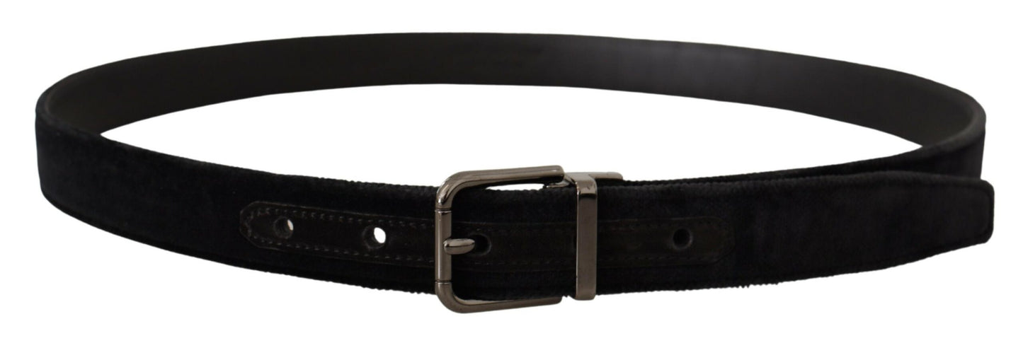 Dolce &amp; Gabbana Elegant black leather belt with silver buckle