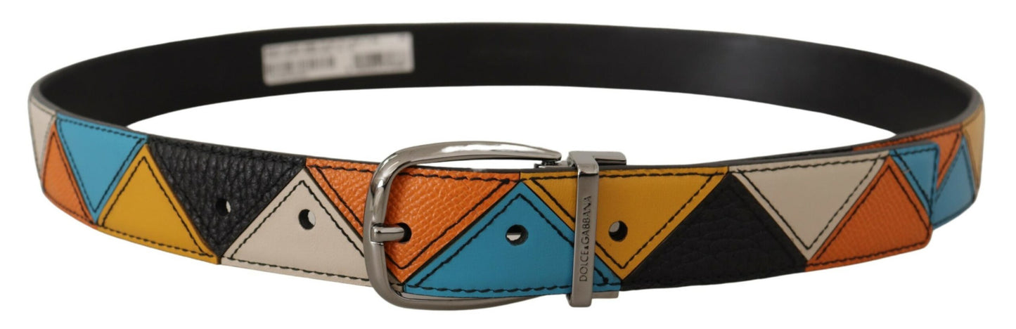 Dolce &amp; Gabbana Elegant multicolor leather belt with silver buckle