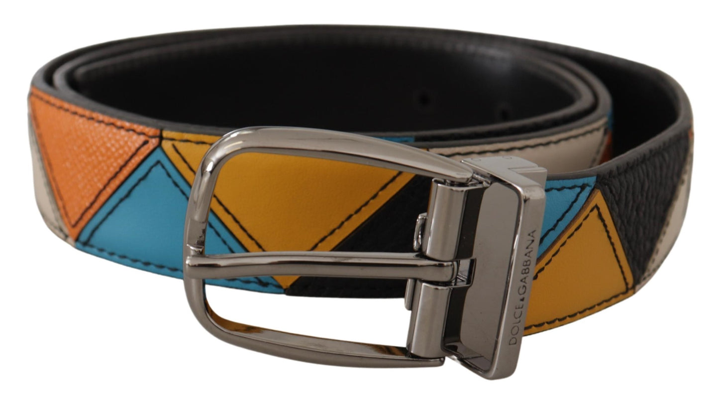 Dolce &amp; Gabbana Elegant multicolor leather belt with silver buckle