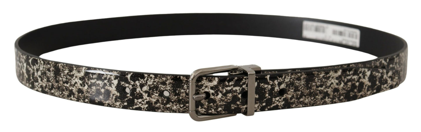 Dolce &amp; Gabbana Elegant black leather belt with marble print