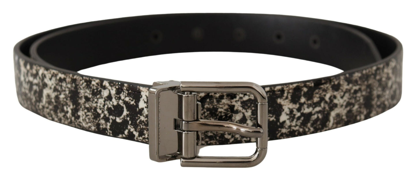 Dolce &amp; Gabbana Elegant black leather belt with marble print