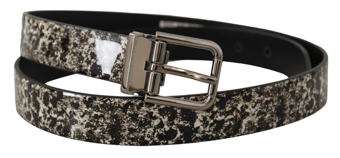 Dolce &amp; Gabbana Elegant black leather belt with marble print