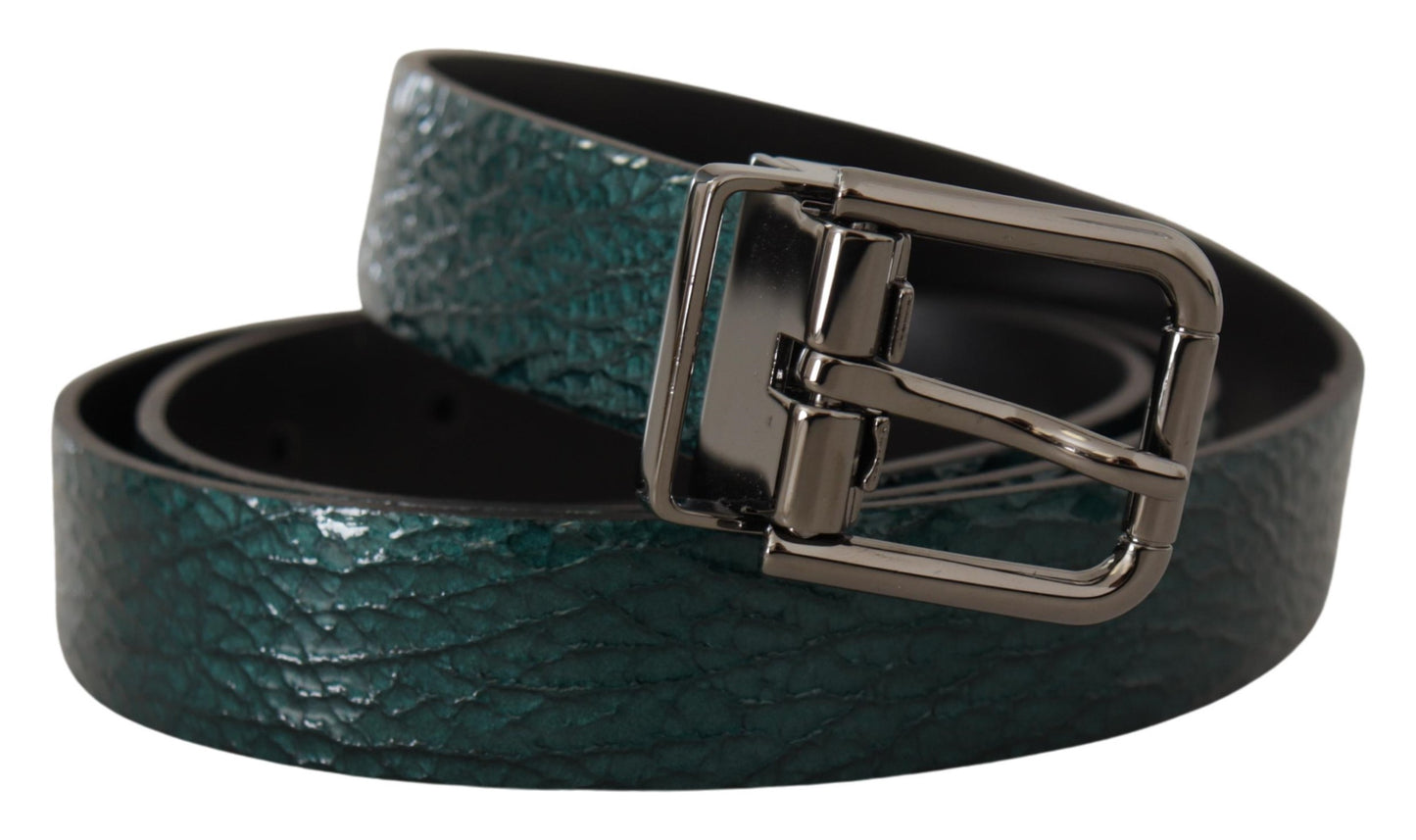 Dolce &amp; Gabbana Elegant green leather belt with silver buckle