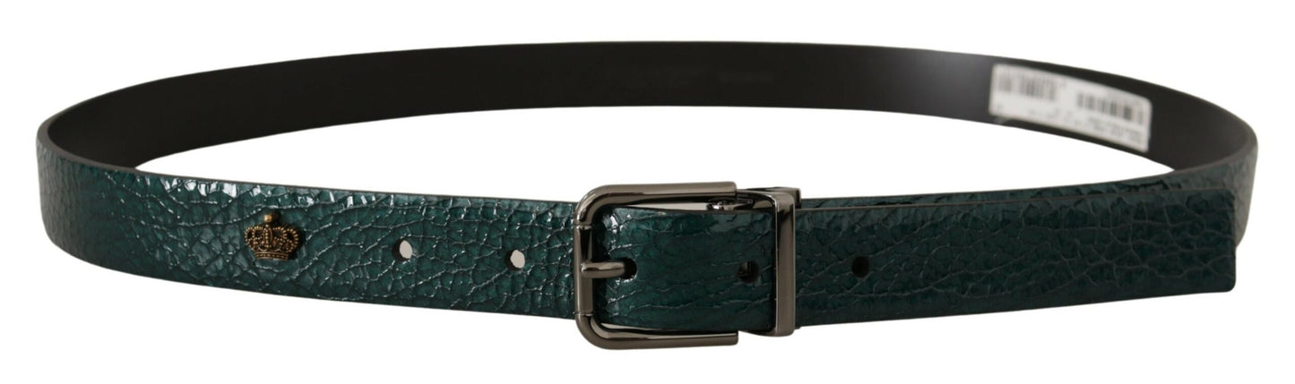 Dolce &amp; Gabbana Elegant green leather belt with silver buckle