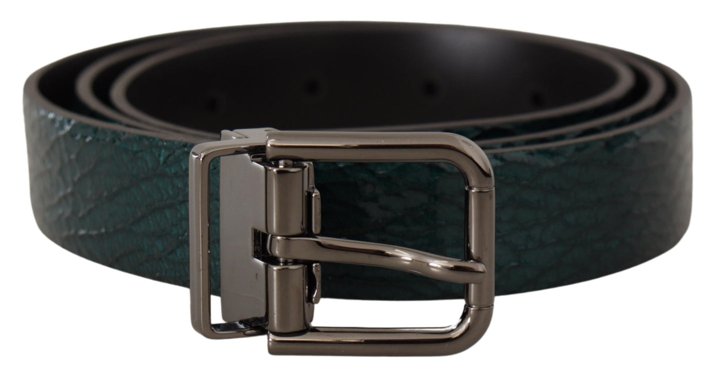 Dolce &amp; Gabbana Elegant green leather belt with silver buckle