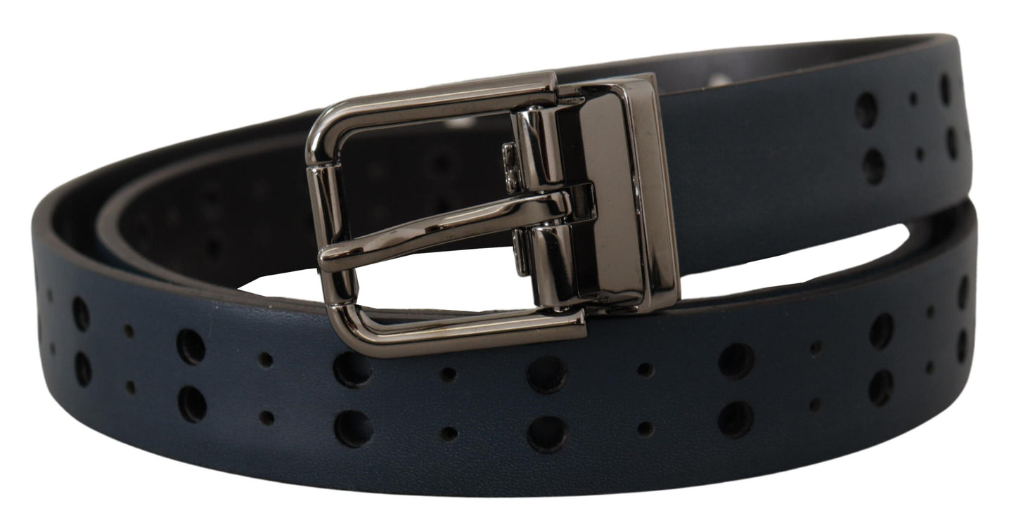 Dolce &amp; Gabbana Elegant blue leather belt with metal buckle