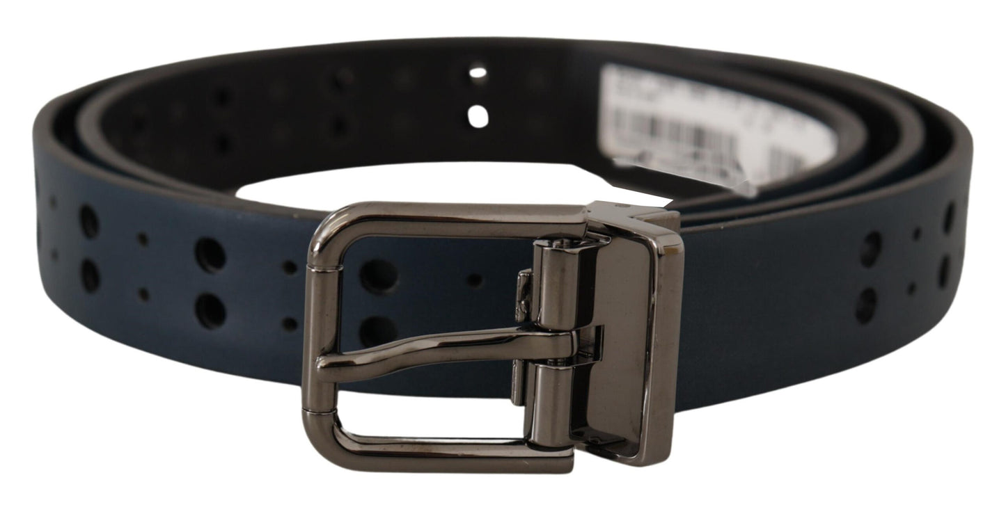 Dolce &amp; Gabbana Elegant blue leather belt with metal buckle