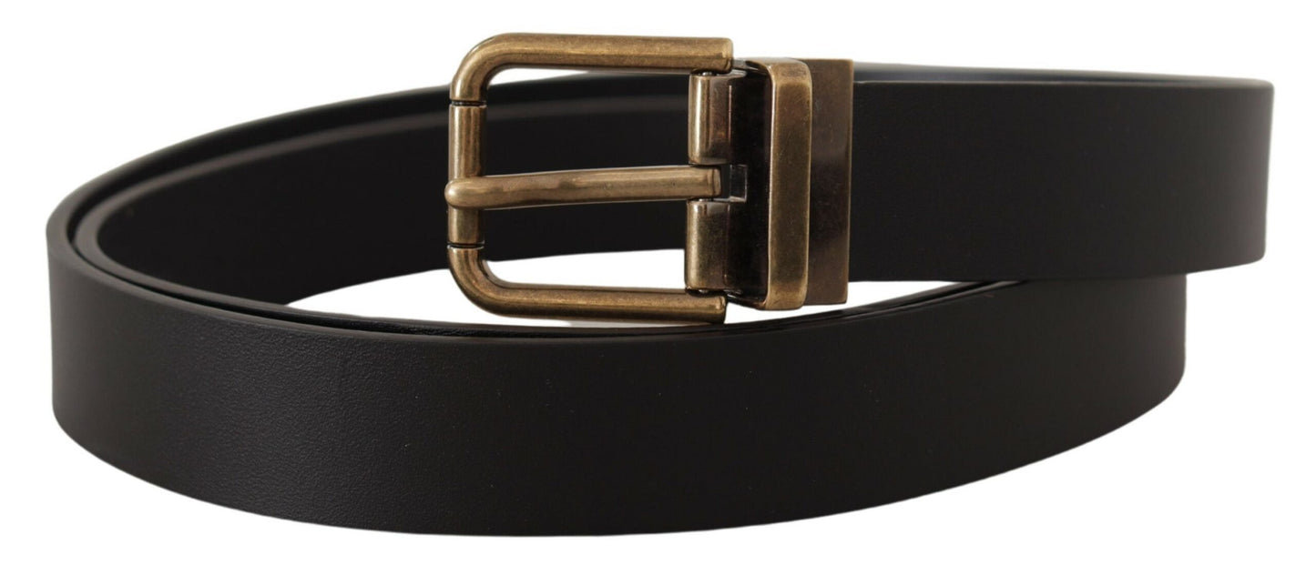 Dolce &amp; Gabbana Elegant black leather belt with vintage buckle