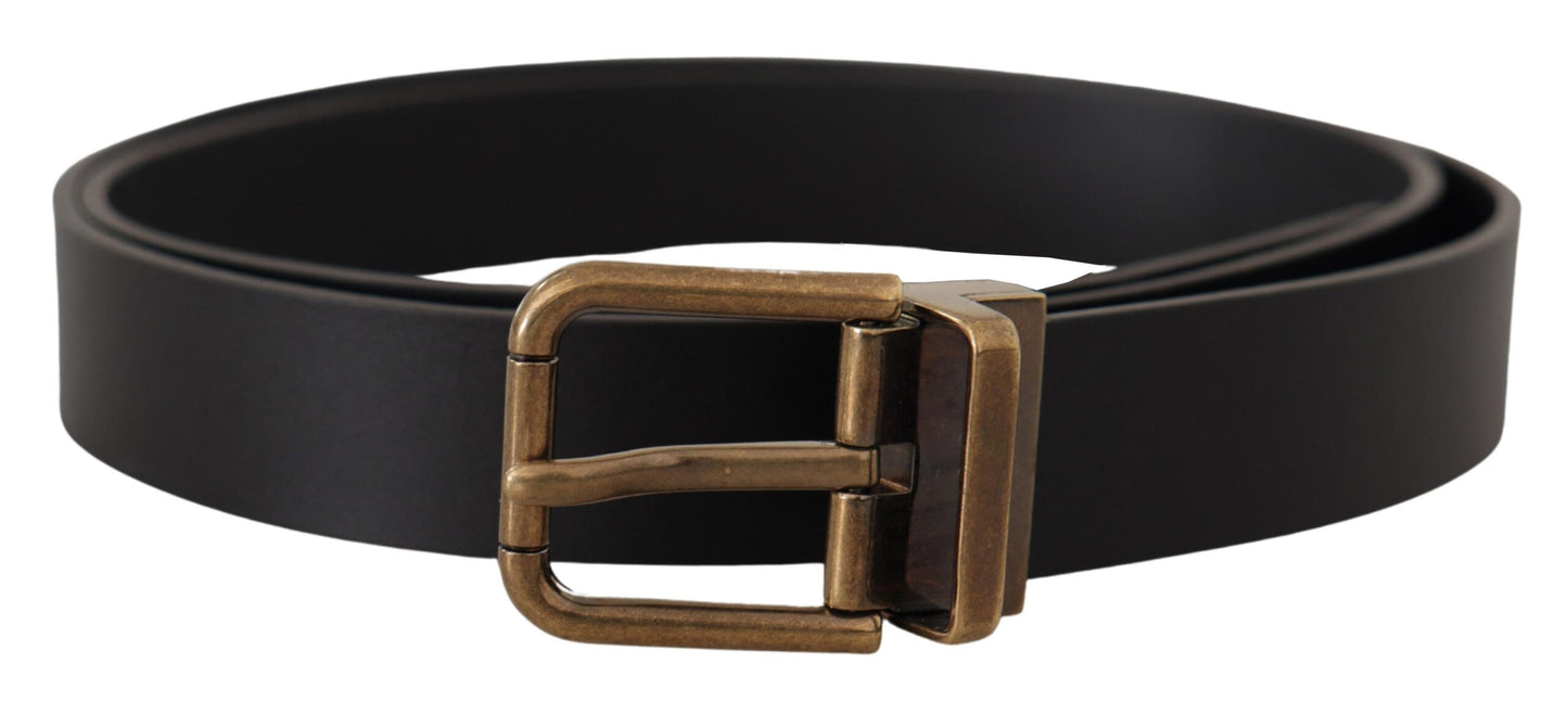 Dolce &amp; Gabbana Elegant black leather belt with vintage buckle