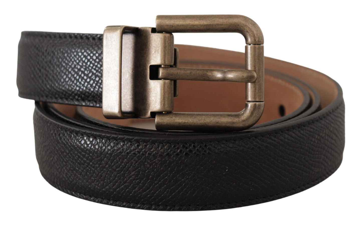 Dolce &amp; Gabbana Elegant black leather belt with vintage metal buckle