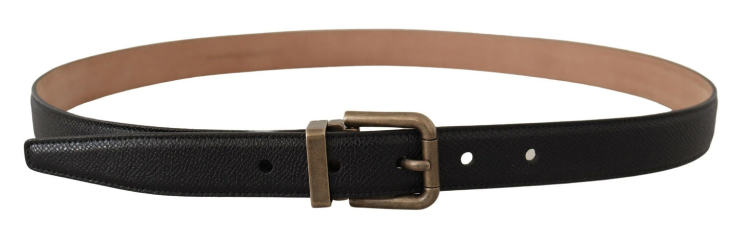 Dolce &amp; Gabbana Elegant black leather belt with vintage metal buckle