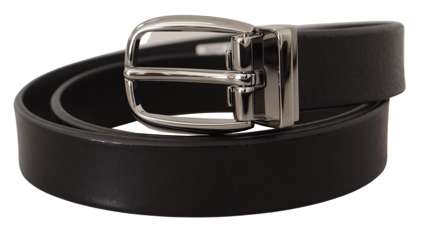 Dolce &amp; Gabbana Elegant black leather belt with metal buckle