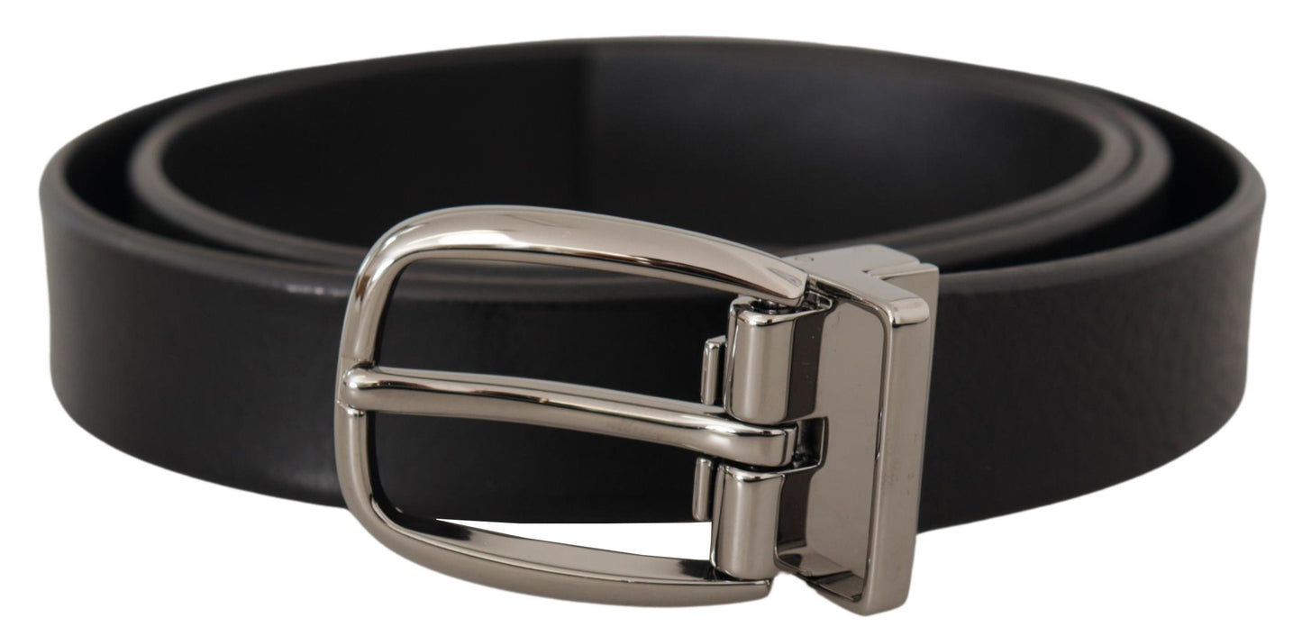 Dolce &amp; Gabbana Elegant black leather belt with metal buckle