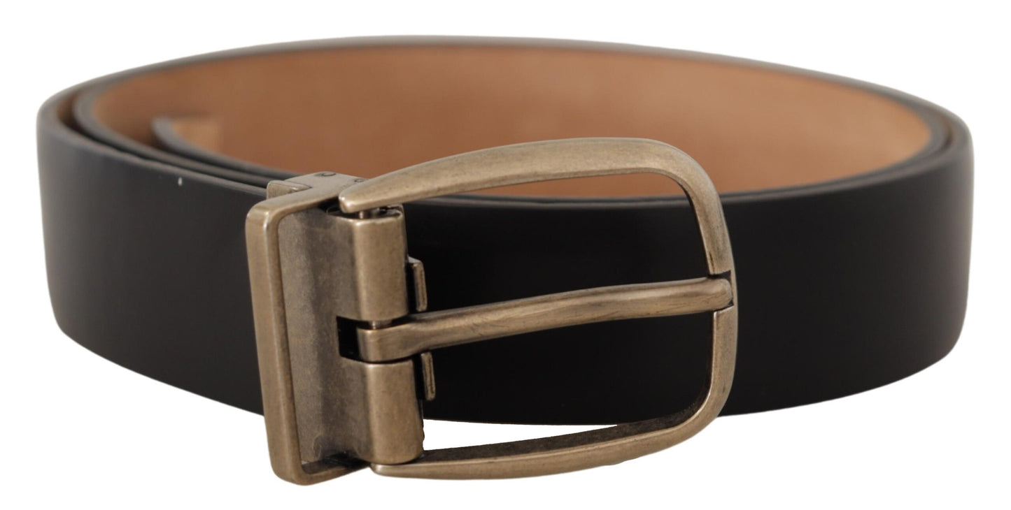 Dolce &amp; Gabbana Elegant black leather belt with metal buckle