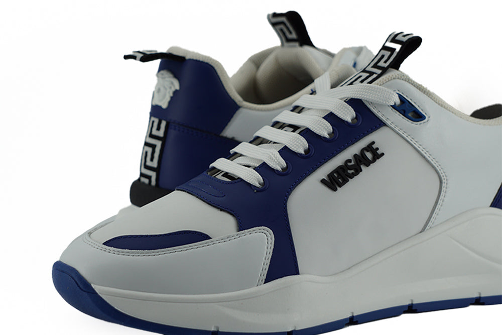 Versace Elegant Leather Sneakers in Blue and White