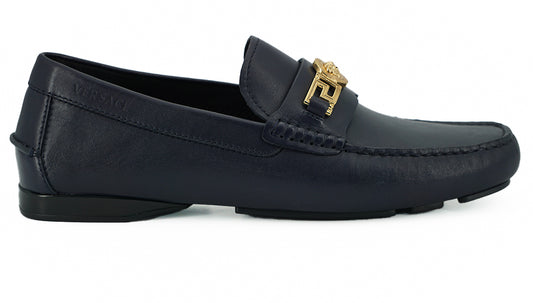 Versace Elegante marineblaue Loafers aus Kalbsleder