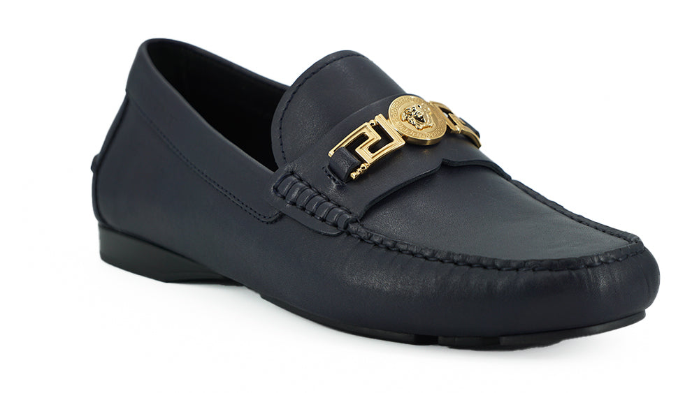 Versace Elegante marineblaue Loafers aus Kalbsleder