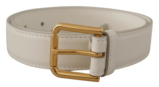 Dolce &amp; Gabbana Chic white leather belt with gold engraved buckle