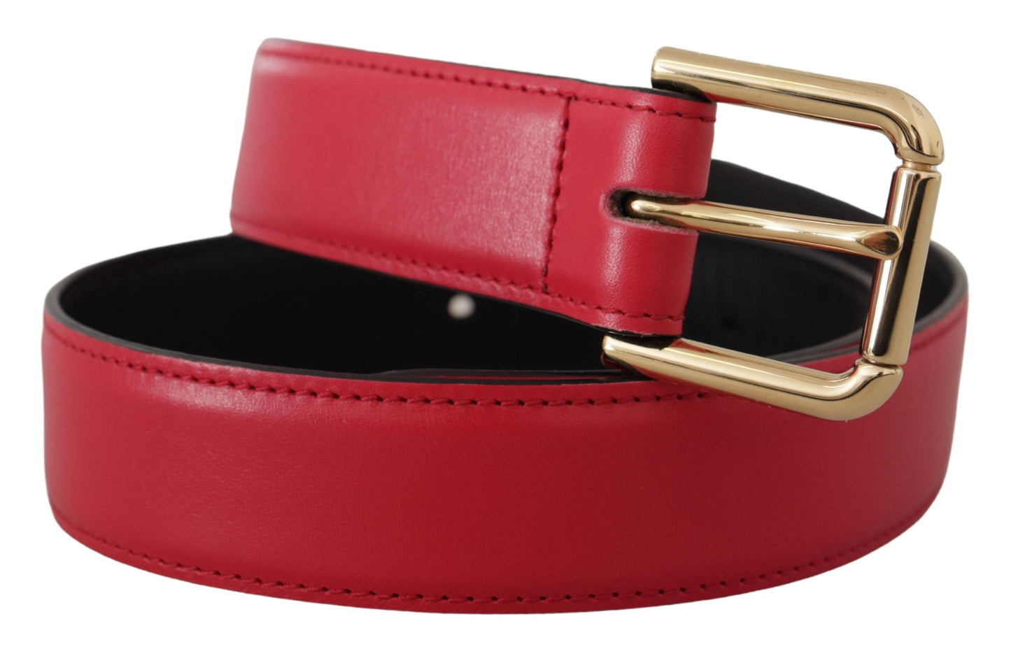 Dolce &amp; Gabbana Elegant red leather belt with gold-colored buckle