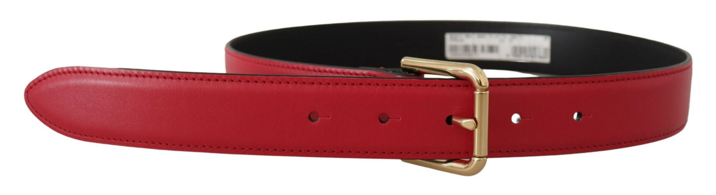 Dolce &amp; Gabbana Elegant red leather belt with gold-colored buckle