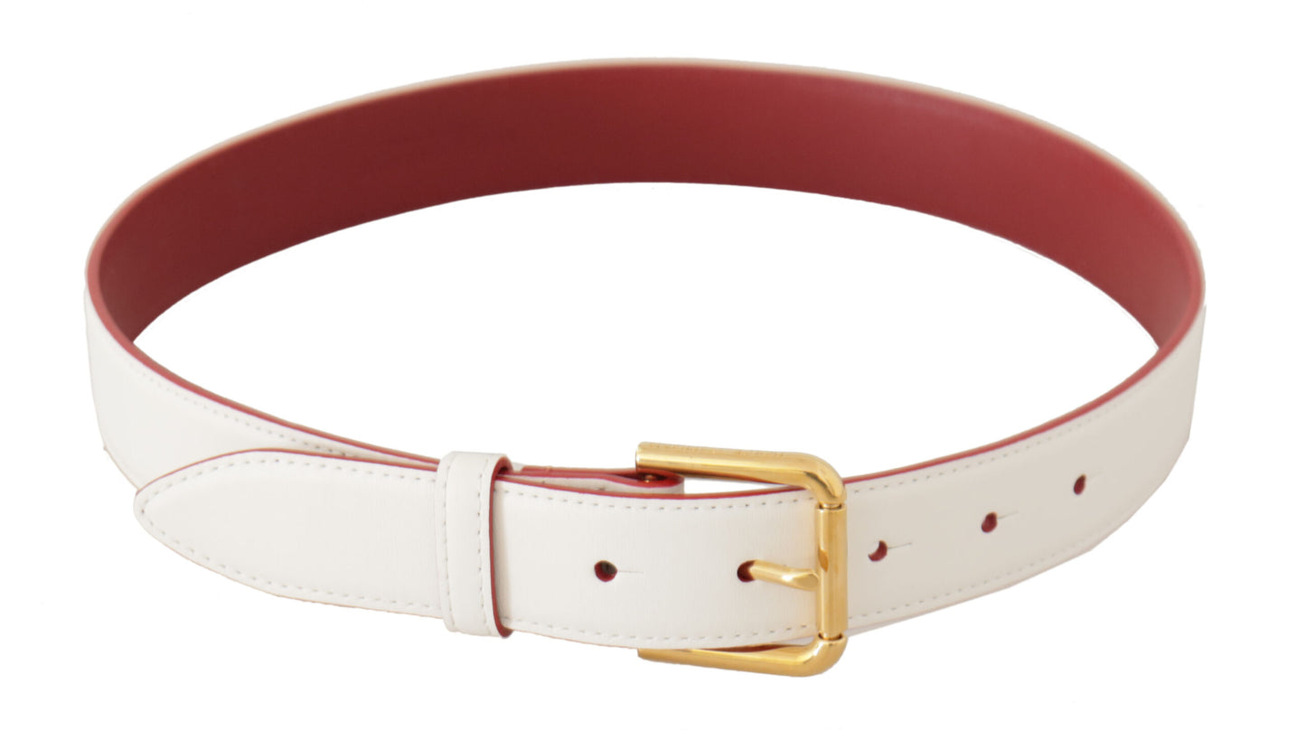 Dolce &amp; Gabbana Elegant white leather belt with engraved buckle