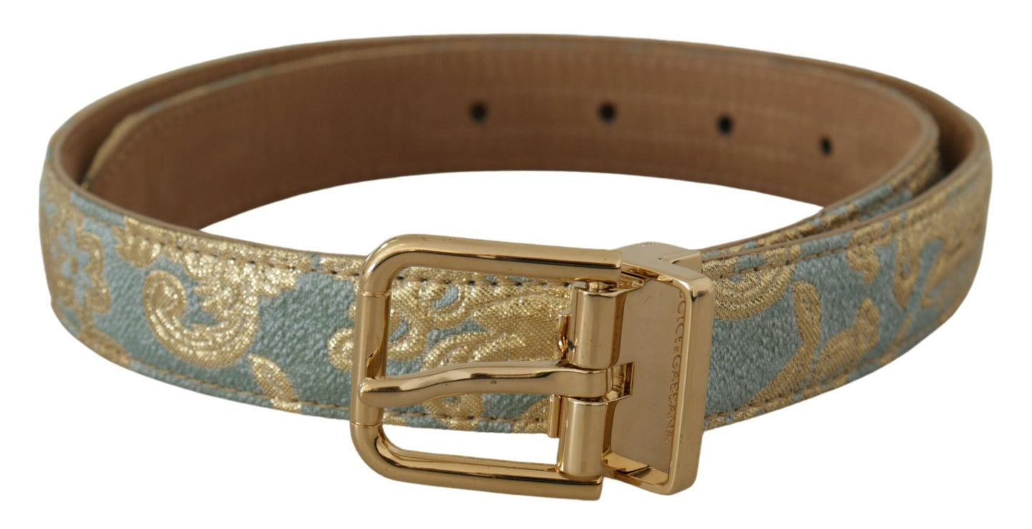 Dolce &amp; Gabbana Elegant light blue leather belt with gold buckle