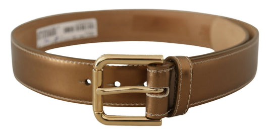 Dolce &amp; Gabbana Elegant Bronze Leather Belt with Logo Buckle