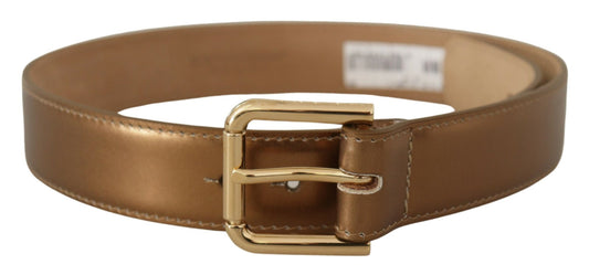 Dolce &amp; Gabbana Bronze-colored leather belt with gold-colored buckle